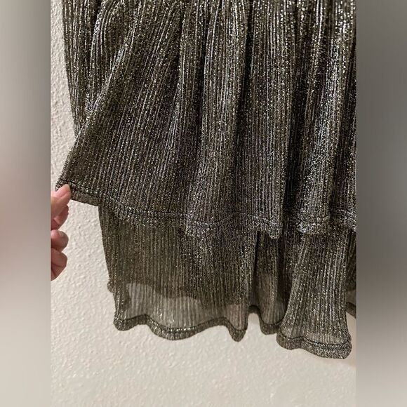 Hayden Girls Gold Foiled Pleated Puff Sleeve Tiered Dress NWT Sz L - Picture 5 of 10